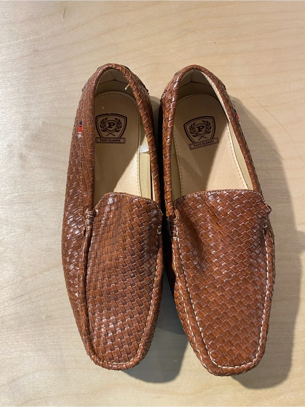 Phat Classic Men's Woven Brown Leather Slip-On Loafers 10